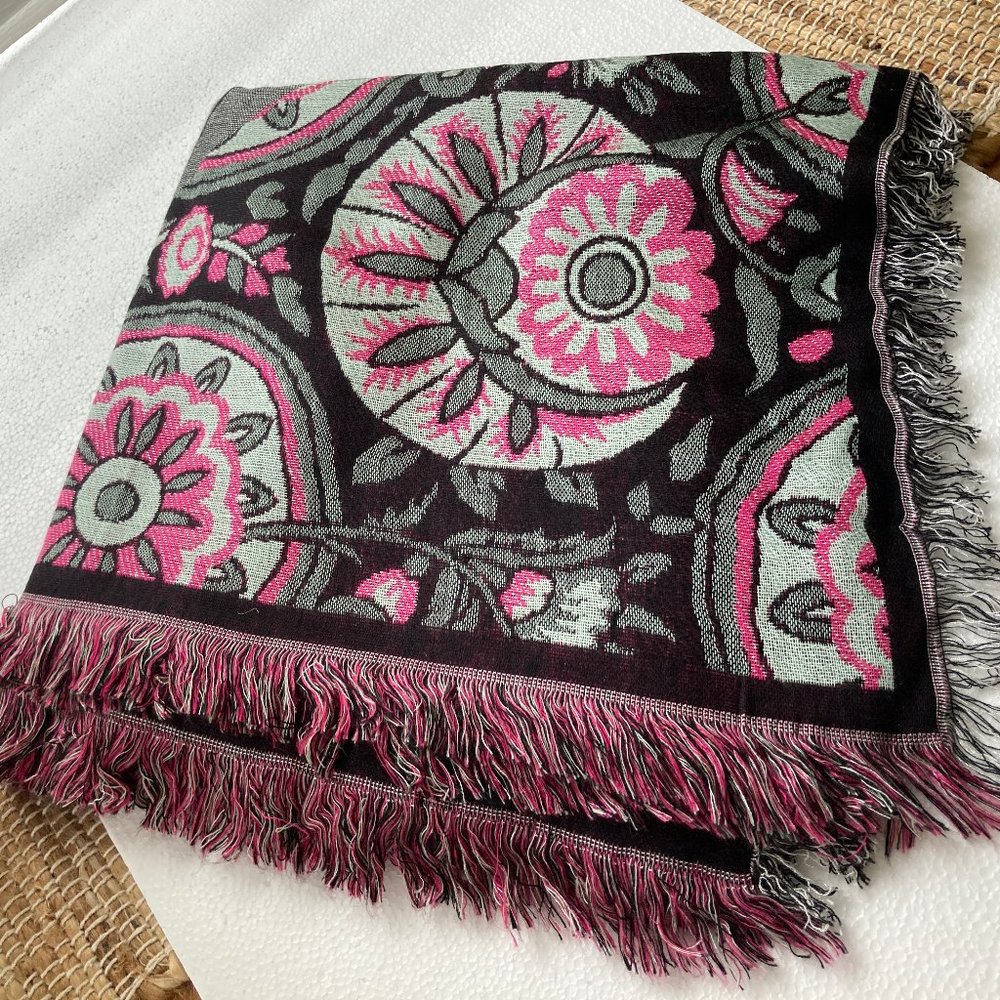 Vera Bradley Scarf Shawl Wrap Fringed Floral Print 52" x 52"
